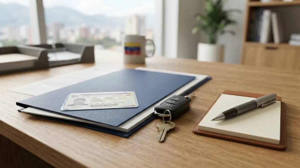 Documentos y llave de auto sobre un escritorio, requisitos para optar a un carro del gobierno