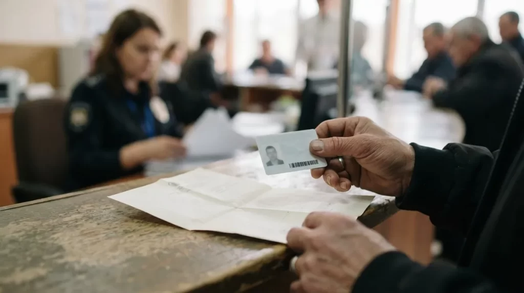Persona con su cedula y un documento en una ventanilla: rectificacion de datos en el SAIME