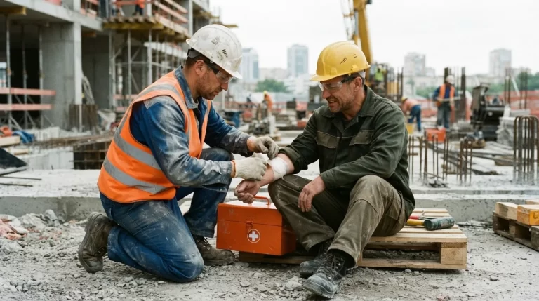 Atencion de primeros auxilios a un trabajador tras un accidente laboral