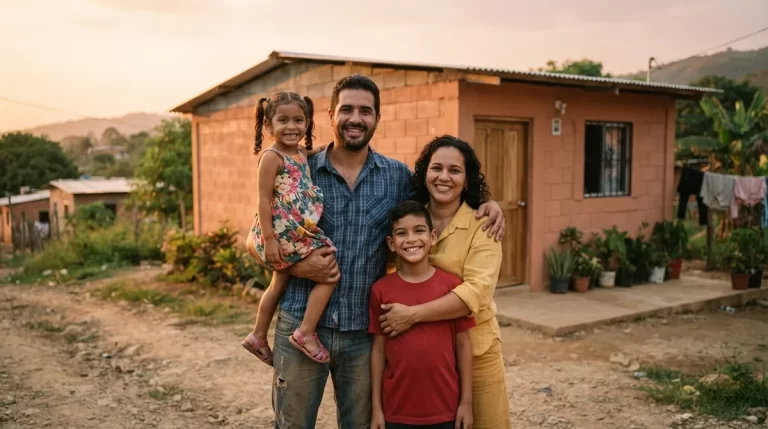Familia venezolana frente a su vivienda: Gran Mision Vivienda Venezuela