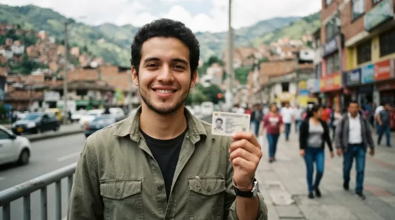 Joven venezolano con su documento en una calle de Colombia: Permiso por Protección Temporal (PPT)