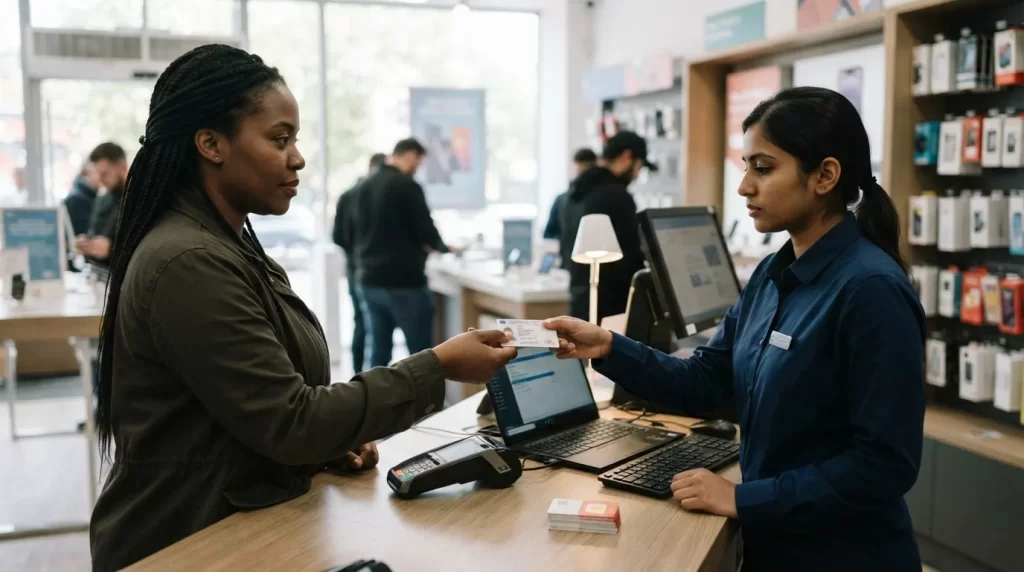 Persona entregando su cedula para reponer la tarjeta SIM Movilnet en una tienda