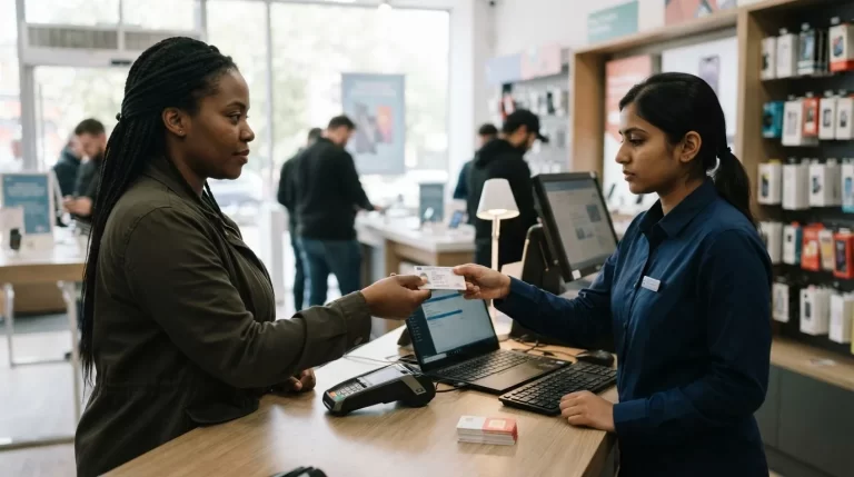 Persona entregando su cedula para reponer la tarjeta SIM Movilnet en una tienda