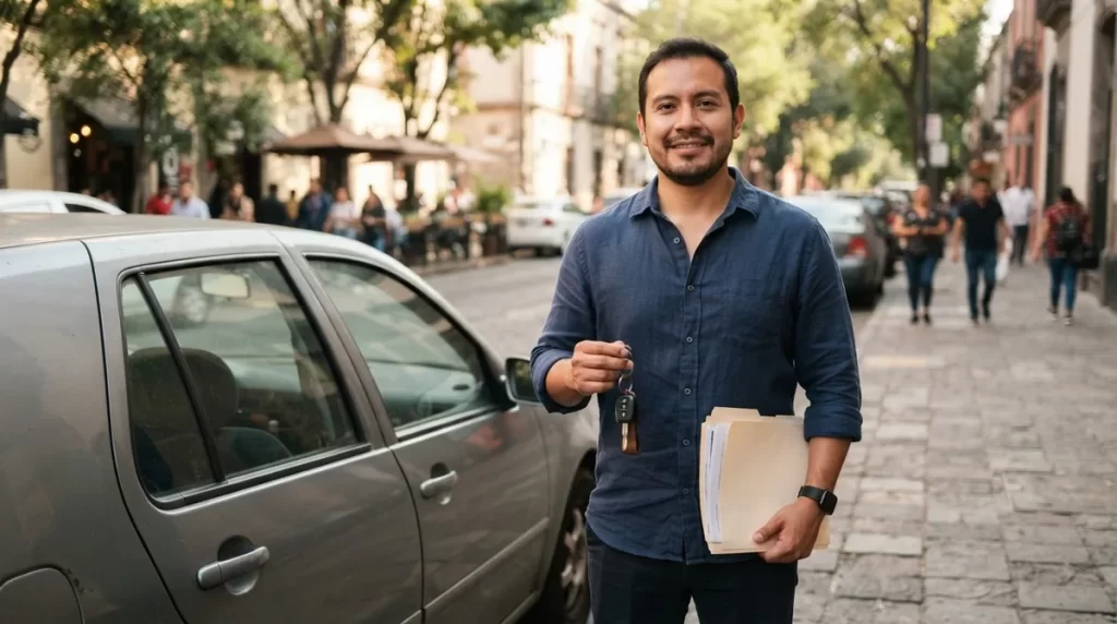 Conductor con las llaves de su carro y sus documentos: seguro RCV obligatorio en Venezuela